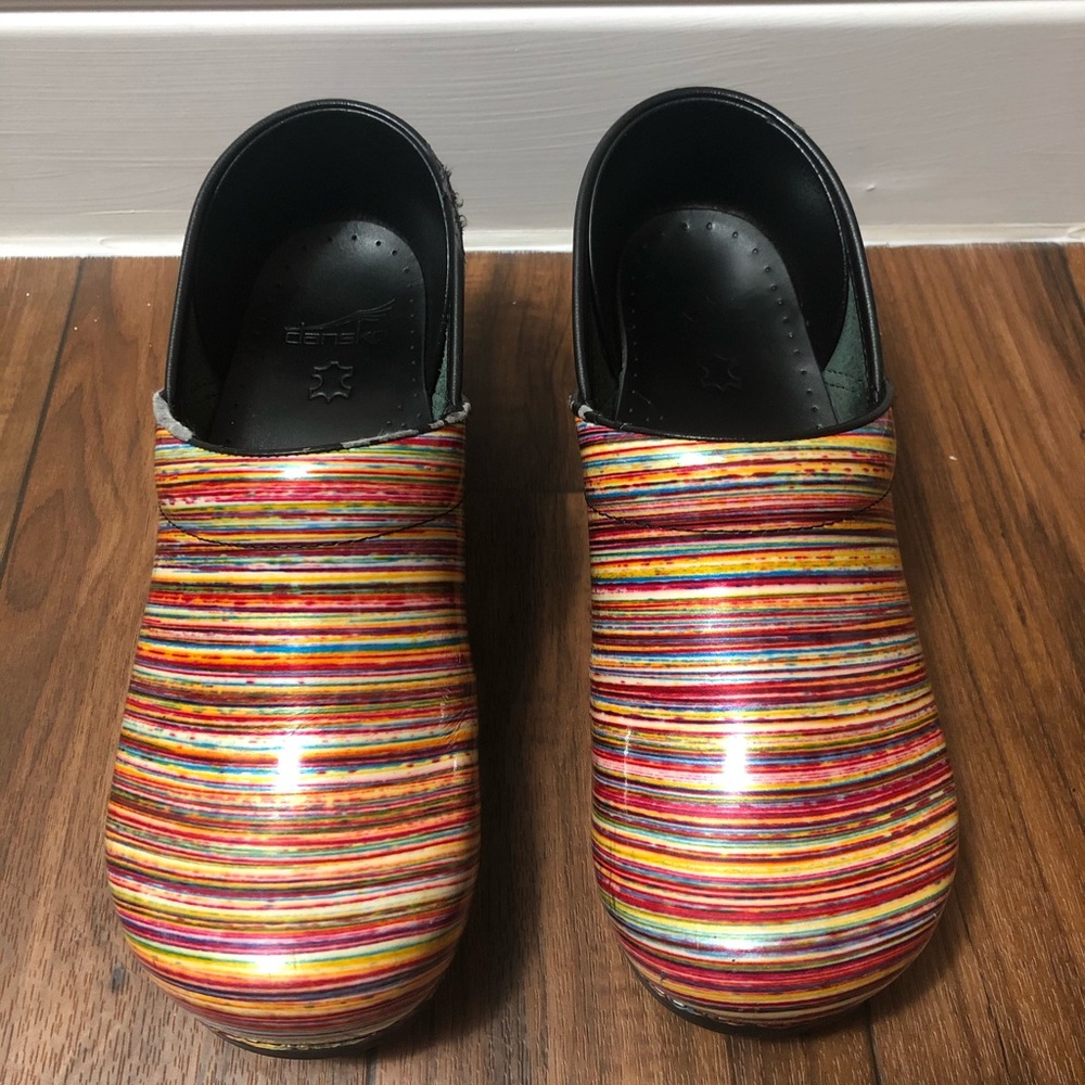 Dansko Multicolored Striped Clogs in Size 40